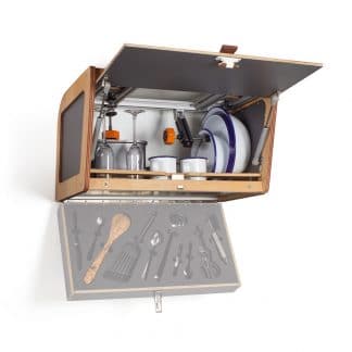 Tableware set as insert in wall cabinet